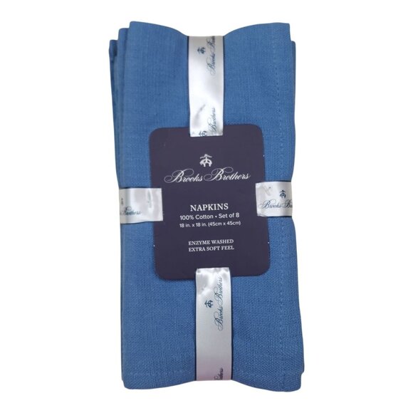 Brooks Brothers Oblong Tablecloth & Napkins Set 60"x104" 18"x18" Napkins Blue - Picture 4 of 13